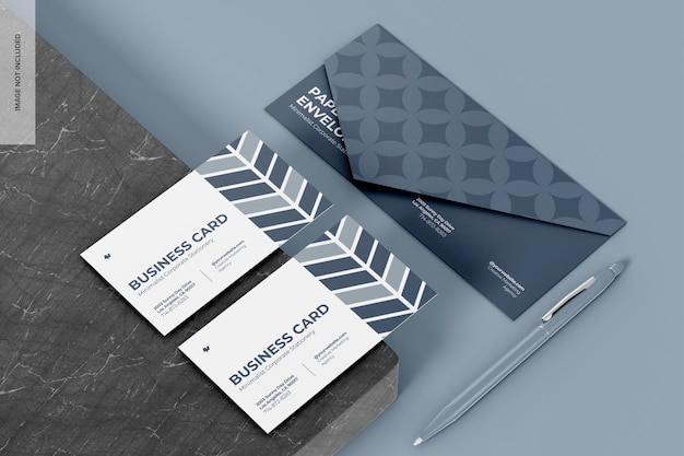 Rectangular Paper Envelope with Business Card Mockup