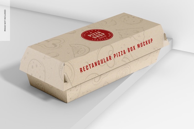 Rectangular Pizza Box Mockup High Angle View