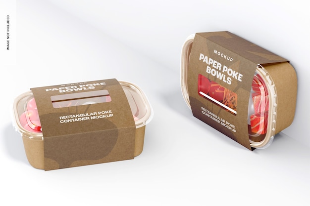 Rectangular Poke Containers Mockup, Standing and Dropped