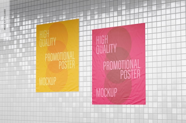 Rectangular Promotional Posters Mockup, Right View