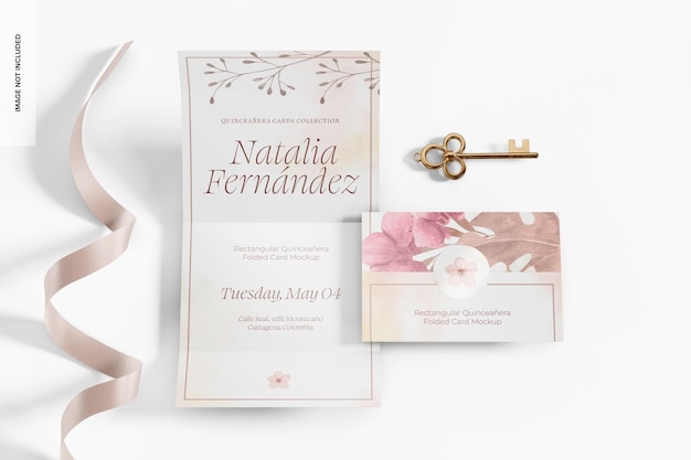 Rectangular Quinceanera Folded Cards Mockup