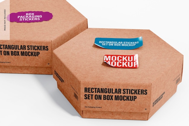 Rectangular Stickers Set on Box Mockup, Left View