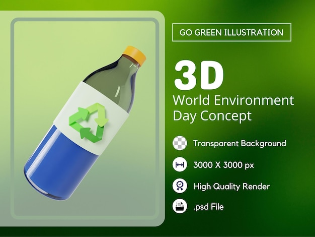 Recycle Glass Bottle 3D Illustration Premium PSD