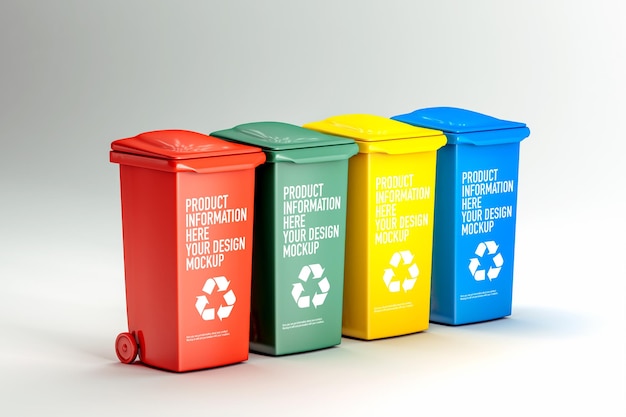 Recycling bins mockup on white background