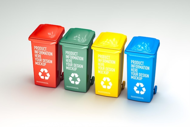 Recycling bins mockup on white background