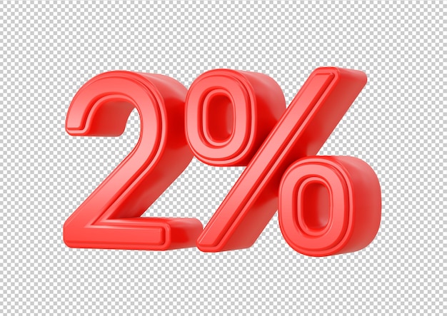 Red 2 percent discount mathematical financial and statistical symbol isolated on white background Special Offer Sale Up to Off Banner Advertising 3D rendering