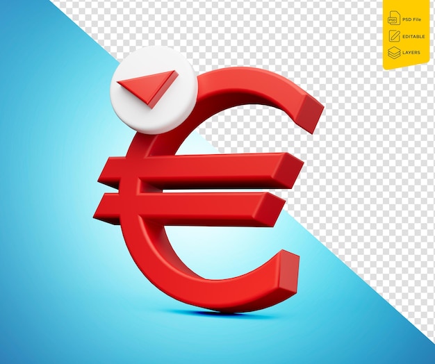 Red 3d Euro Sign With Down Arrow Isolated On Blue Background 3d Illustration