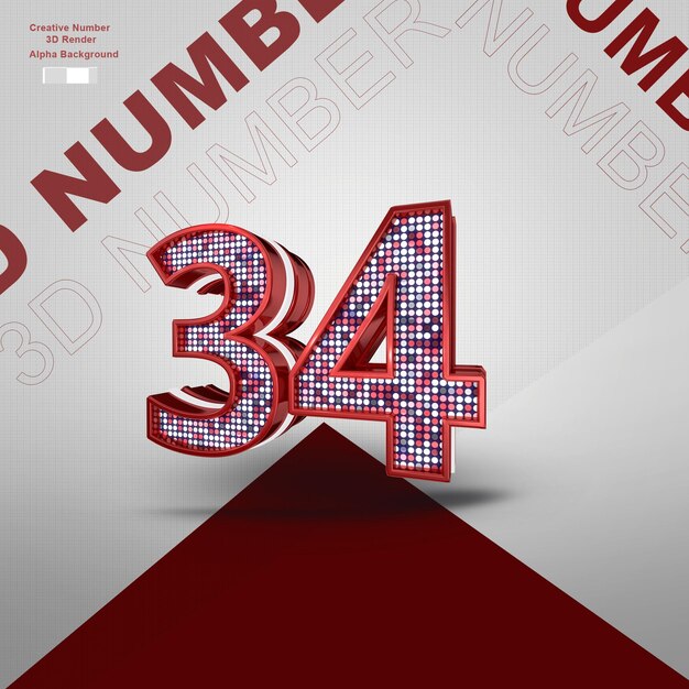 PSD red 3d number 34