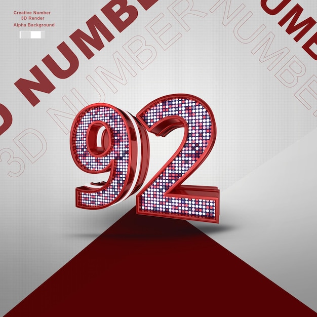 PSD red 3d number 92