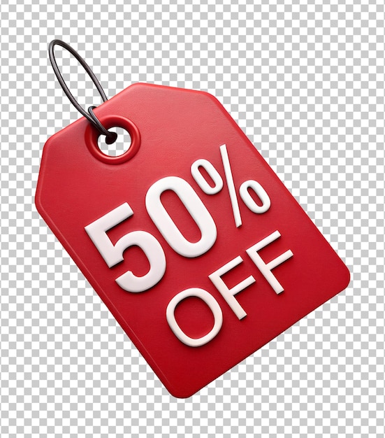 Red 50 percent off sale tag transparent