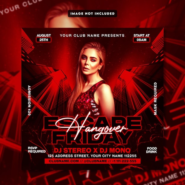 Red Abstract Night Club Flyer and Instagram Post Template