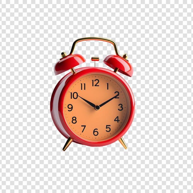 Red alarm clock on a transparent background