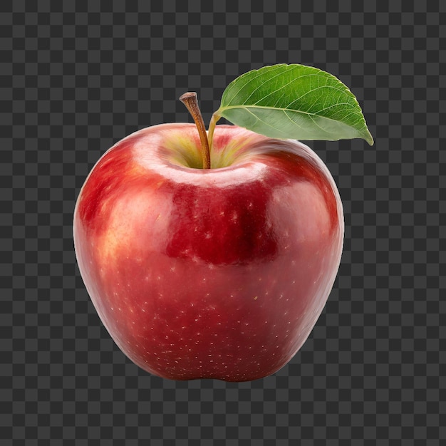 A red apple with a green leaf