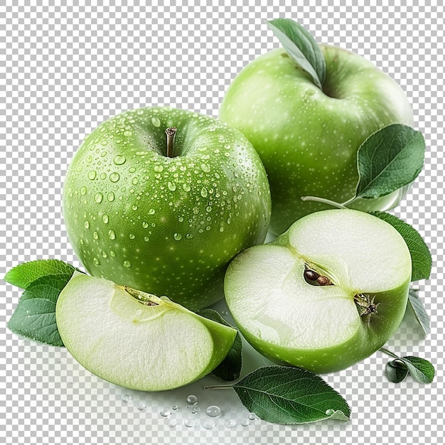 Red Apple with Green Leaves on transparent background