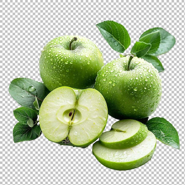 Red Apple with Green Leaves on transparent background