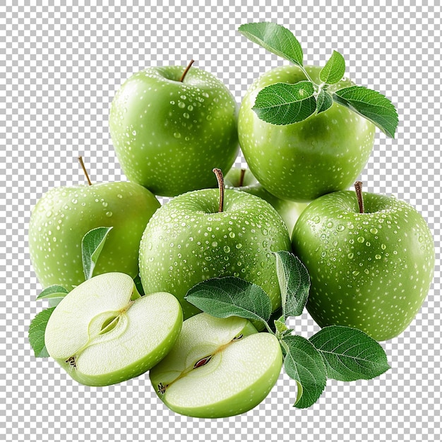 Red Apple with Green Leaves on transparent background