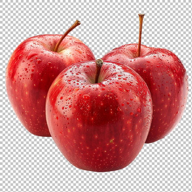 Red Apple with Green Leaves on transparent background