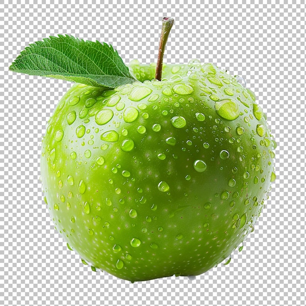 Red Apple with Green Leaves on transparent background