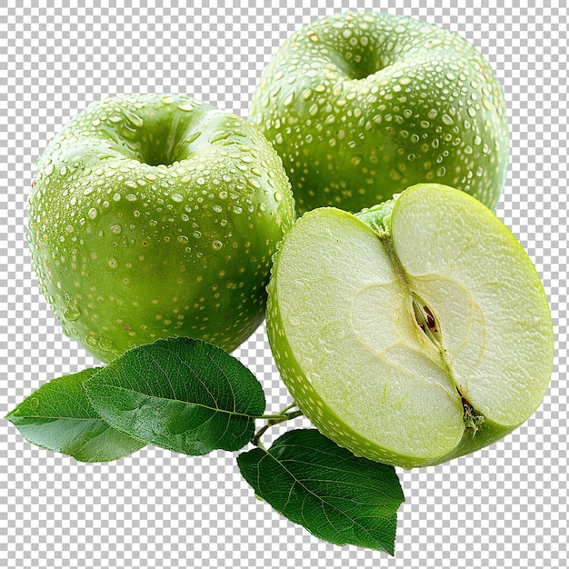 PSD red apple with green leaves on transparent background