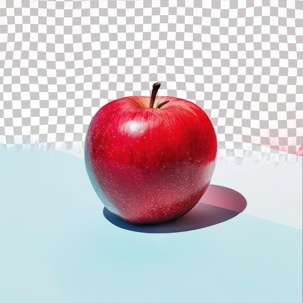 a red apple with a silver and white checkered background