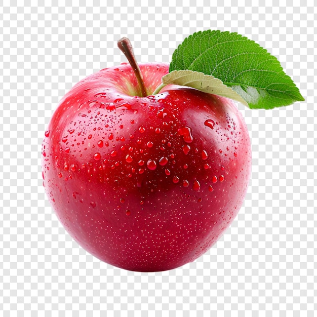 red apple with water drops on a transparent background