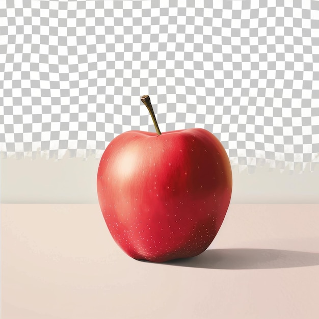 a red apple with a white background and a checkered background