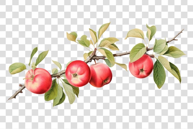 PSD red apples on branch illustration