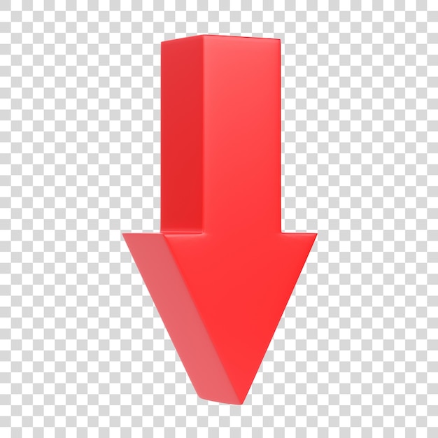 PSD red arrow downwards isolated on a white background 3d render illustration