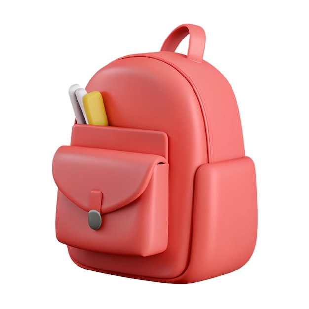 a red backpack with a book in it that says quot school quot