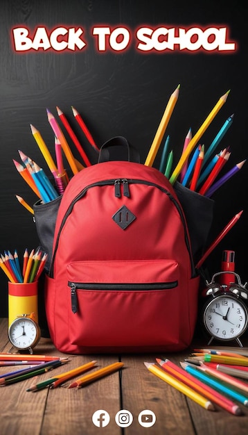 PSD a red backpack with a clock and a clock on the back