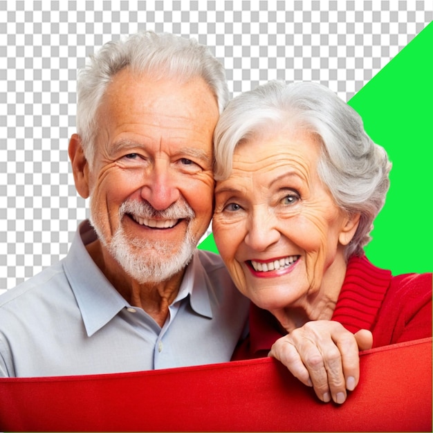 red banner design set Senior happy couple on transparent background