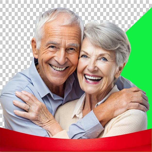 red banner design set Senior happy couple on transparent background