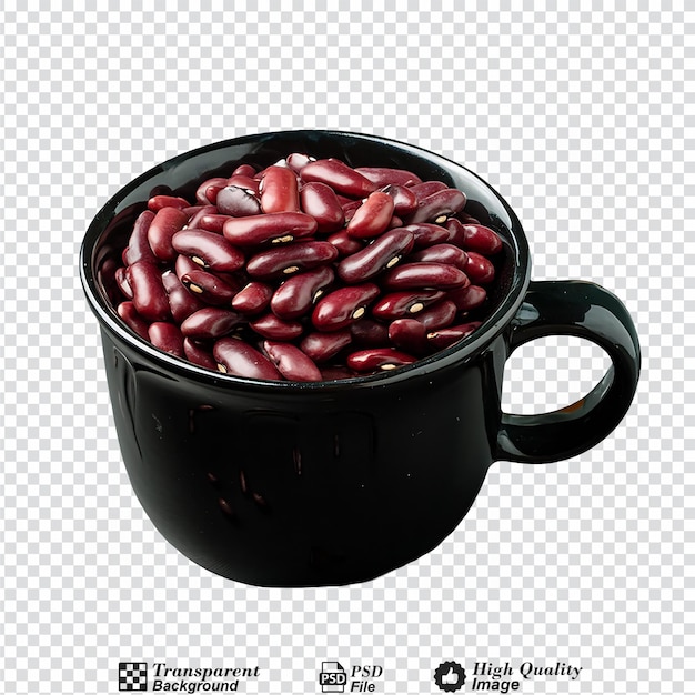 PSD red bean seeds in a black cup isolated on transparent background