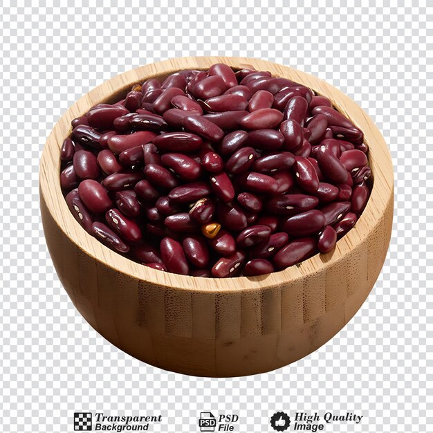 Red bean seeds in a wooden cup isolated on transparent background