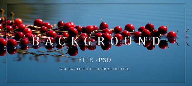 PSD red berries floating on a tranquil water surface