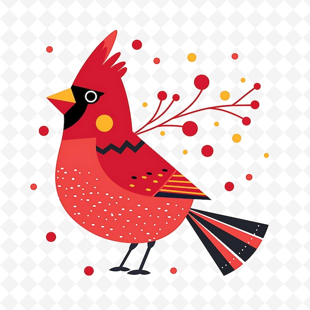 a red bird with a red beak stands in front of a white background with a red bird on it