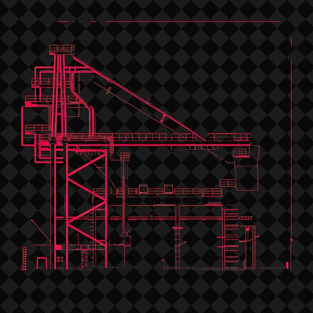 PSD a red and black drawing of a crane on a black background