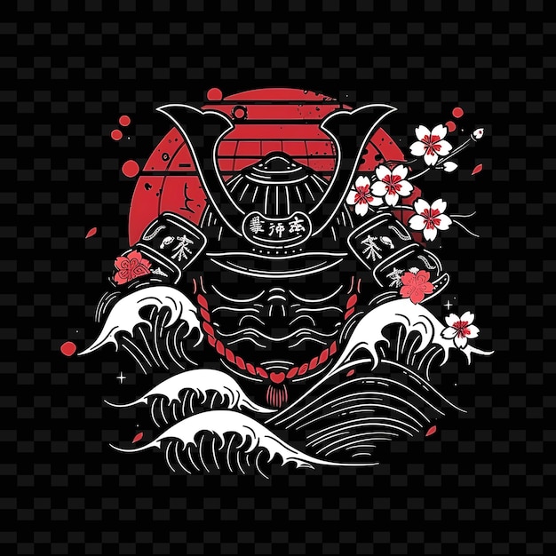 a red and black image of a samurai with a red head