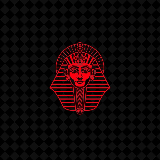 a red and black lion head on a black background with a black and white geometric pattern