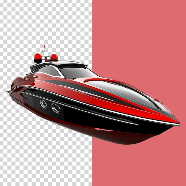 Red and black motor boat isolated on transparent background