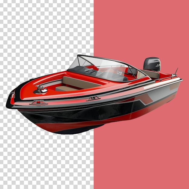 Red and black motor boat isolated on transparent background