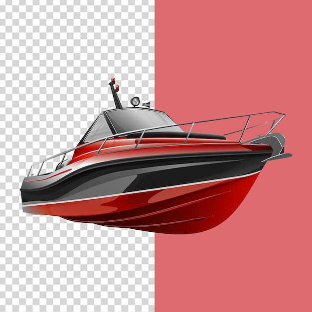 Red and black motor boat isolated on transparent background