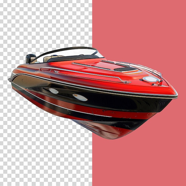 Red and black motor boat isolated on transparent background