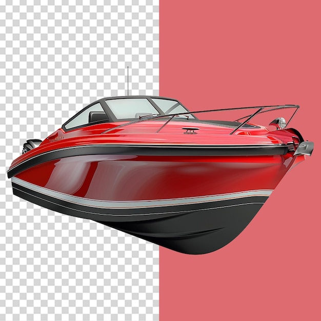 Red and black motor boat isolated on transparent background