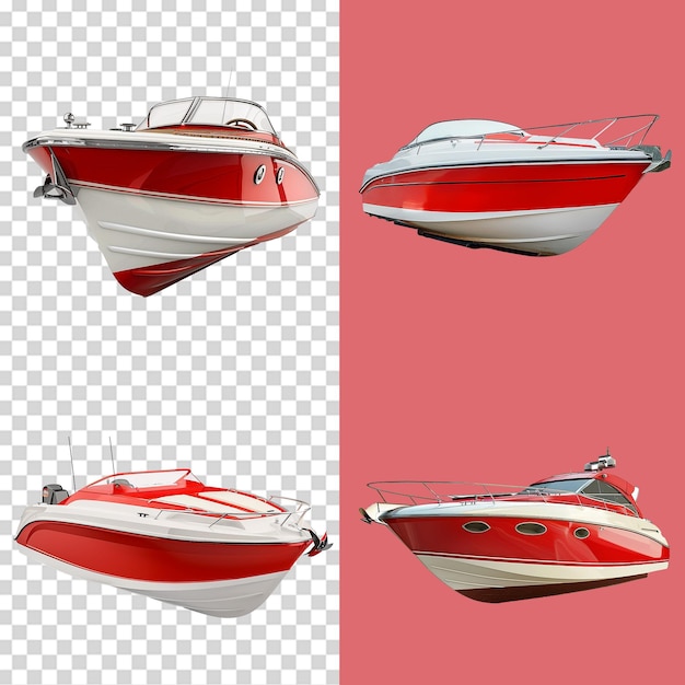 PSD red and black motor boat isolated on transparent background