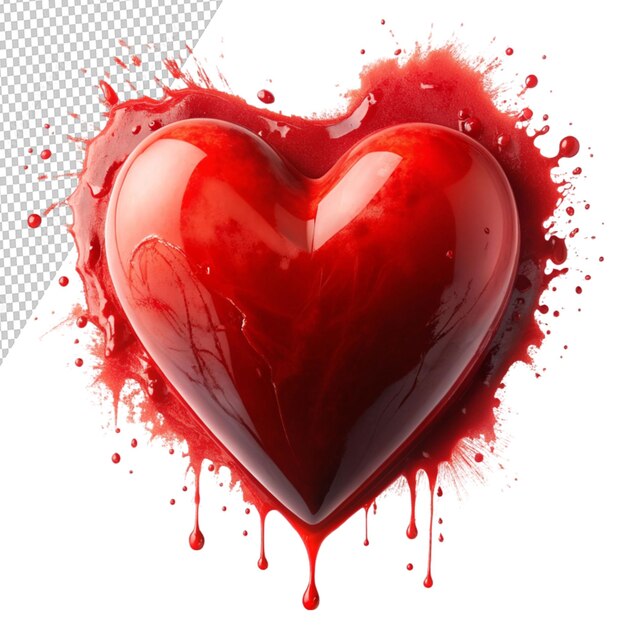 PSD red bloody heart isolated on transparent background