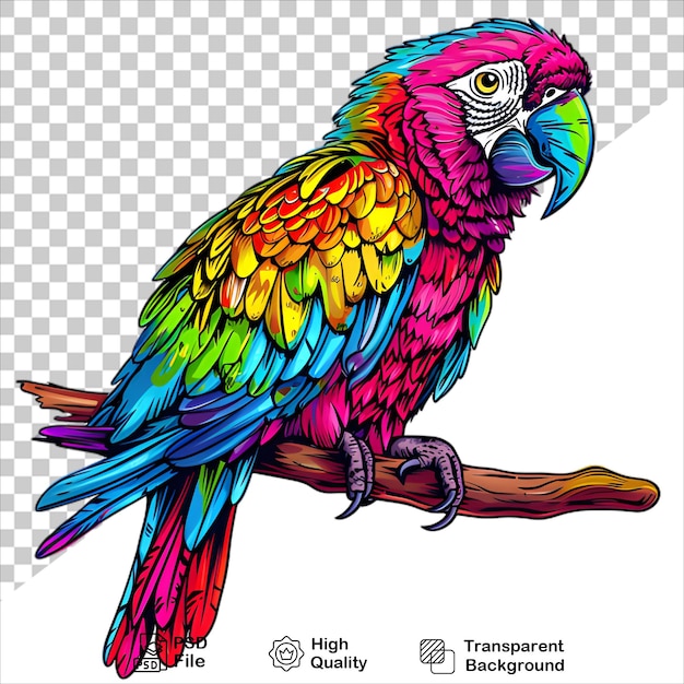 PSD red and blue feathered parrot on a transparent background