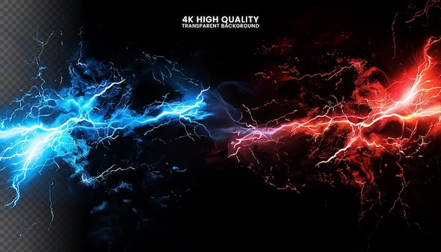 PSD red and blue lightning intersect on a black background