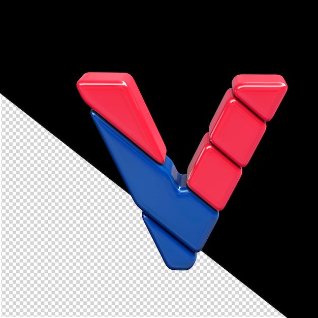 Red and blue plastic 3d symbol letter v