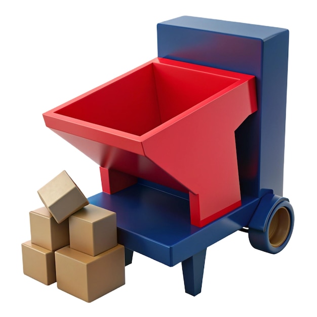 PSD a red and blue toy truck with a red box on the back and the word quot x quot on the bottom